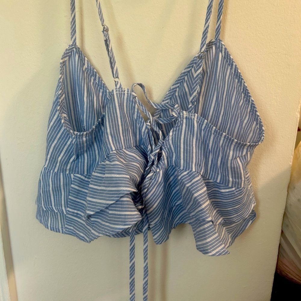 NWT Forever 21 Ladies Lace Up blue white sexy Crop Top